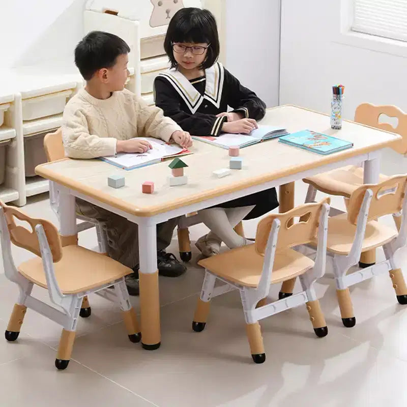 Ensemble bureau et chaise pour enfants, bureau réglable en hauteur, 6 places, convient aux enfants de 2 à 10 ans, avec plateau de dessin et pieds antidérapants