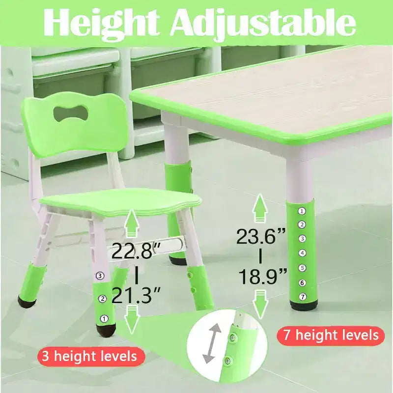 Ensemble bureau et chaise pour enfants, bureau réglable en hauteur, 6 places, convient aux enfants de 2 à 10 ans, avec plateau de dessin et pieds antidérapants