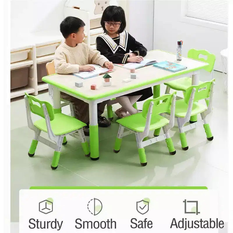 Ensemble bureau et chaise pour enfants, bureau réglable en hauteur, 6 places, convient aux enfants de 2 à 10 ans, avec plateau de dessin et pieds antidérapants