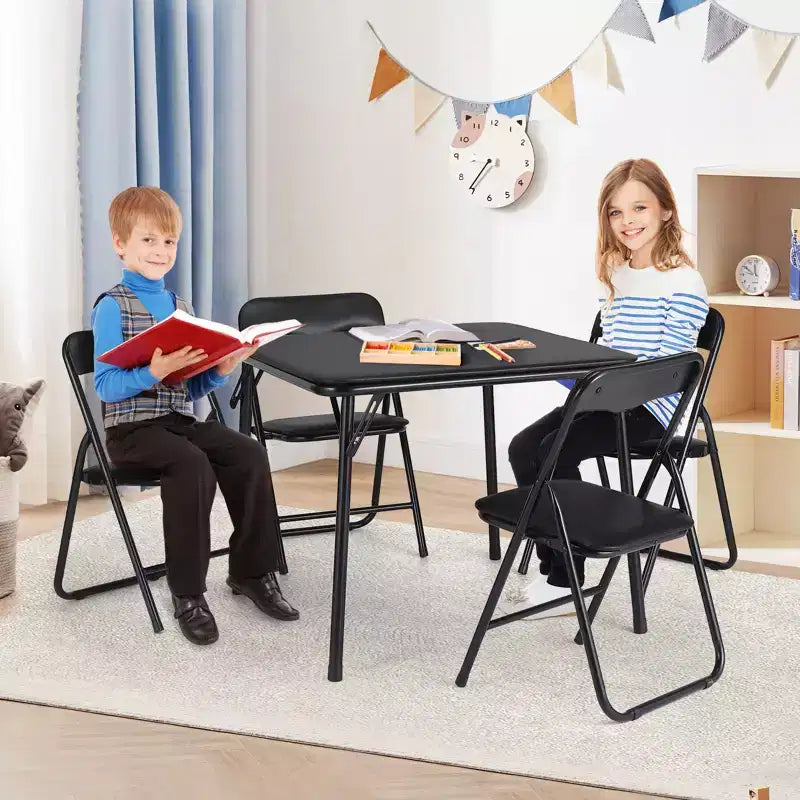 Ensemble table et deux chaises pliantes pour enfants, rembourrées, cadre métallique portable, peuvent être utilisées par les enfants pour manger, lire et jouer