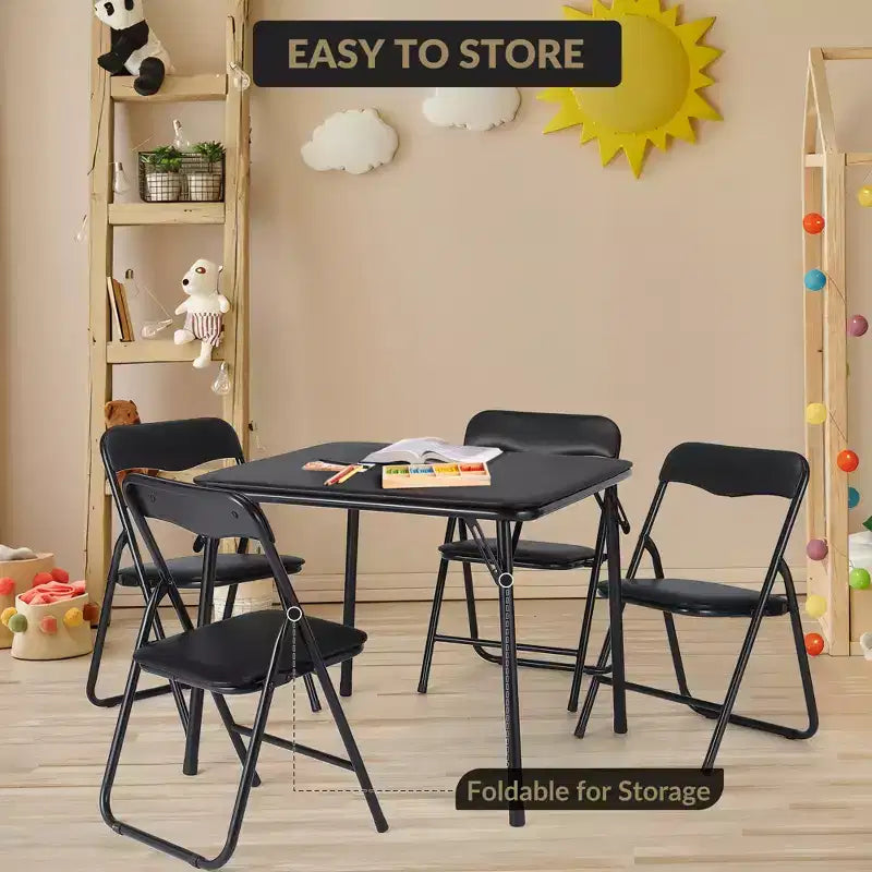 Ensemble table et deux chaises pliantes pour enfants, rembourrées, cadre métallique portable, peuvent être utilisées par les enfants pour manger, lire et jouer