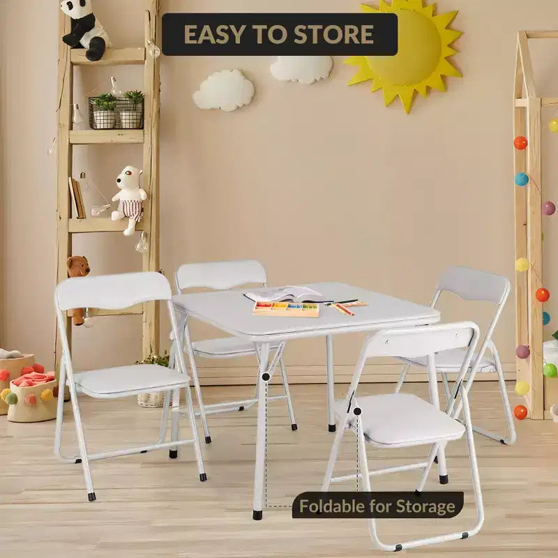 Ensemble table et deux chaises pliantes pour enfants, rembourrées, cadre métallique portable, peuvent être utilisées par les enfants pour manger, lire et jouer