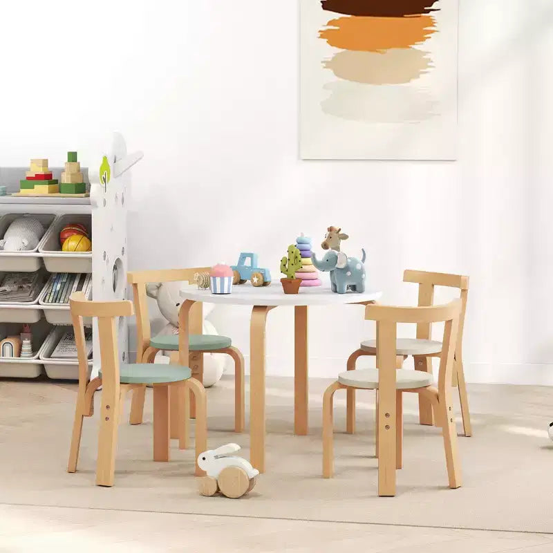 Qaba Ensemble Table et Chaises pour Enfants, Ensemble de 5 Pièces Table en Bois et 4 Chaises pour Tout-petits pour Activités Artistiques, Bricolage, Dessin, Lecture, pour Salle de Jeux, Chambre d'Enfant, Vert
