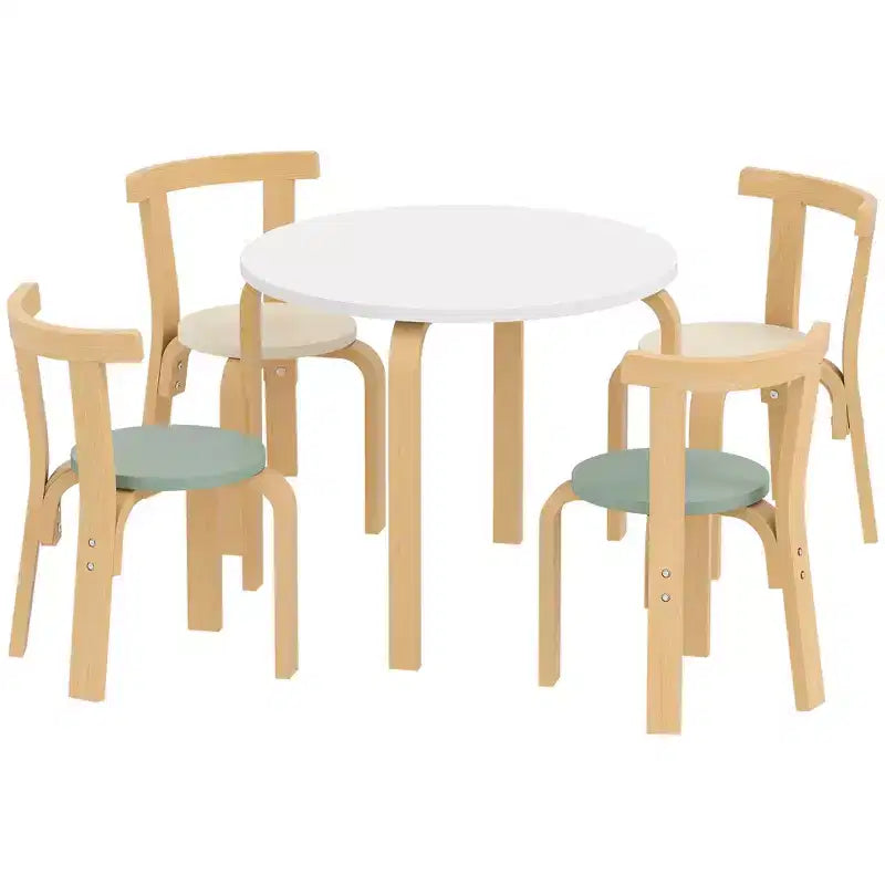 Qaba Ensemble Table et Chaises pour Enfants, Ensemble de 5 Pièces Table en Bois et 4 Chaises pour Tout-petits pour Activités Artistiques, Bricolage, Dessin, Lecture, pour Salle de Jeux, Chambre d'Enfant, Vert