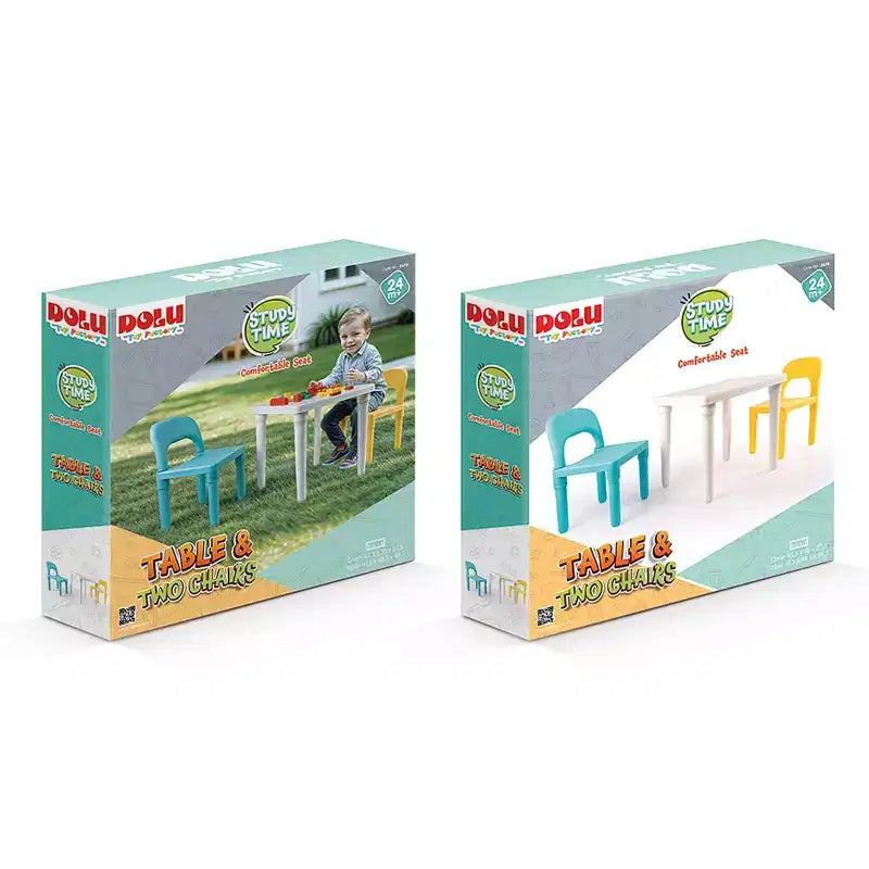 Ensemble table et 2 chaises Dolu pour enfants, mobilier de jeu en plastique taille bambin pour les 2 ans et plus