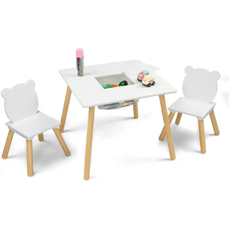 JOYMOR 3-in-1 Kids Table & 2 Chairs Set with Panda Ear Chairs, Removable Top & Storage for Ages 2-5