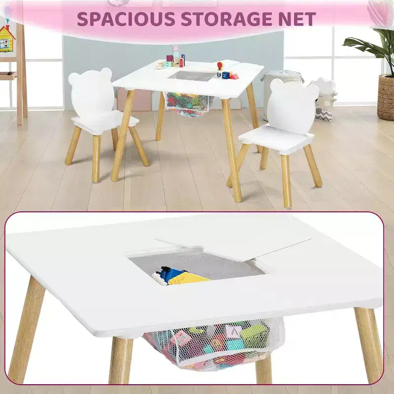 Table et 2 chaises pour enfants JOYMOR 3-en-1 avec chaises oreilles de panda, plateau amovible et rangement pour les 2-5 ans