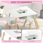 Table et 2 chaises pour enfants JOYMOR 3-en-1 avec chaises oreilles de panda, plateau amovible et rangement pour les 2-5 ans