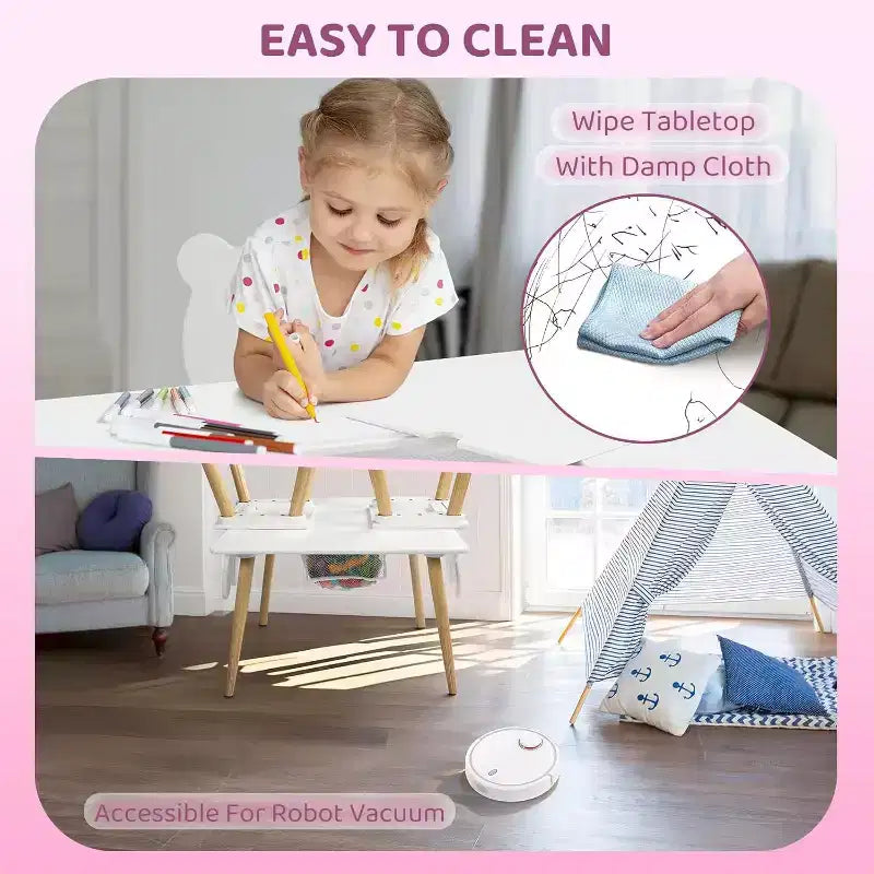 Table et 2 chaises pour enfants JOYMOR 3-en-1 avec chaises oreilles de panda, plateau amovible et rangement pour les 2-5 ans