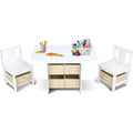 JOYMOR Kids Table and Chairs Set with 6 Drawers, Solid Wood Toddler Activity Desk for Arts & Study, Ages 3-8, White