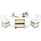 JOYMOR Kids Table and Chairs Set with 6 Drawers, Solid Wood Toddler Activity Desk for Arts & Study, Ages 3-8, White