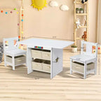 Table et chaises pour enfants JOYMOR avec 6 tiroirs, bureau d'activités pour tout-petits en bois massif pour l'art et les études, 3-8 ans, blanc