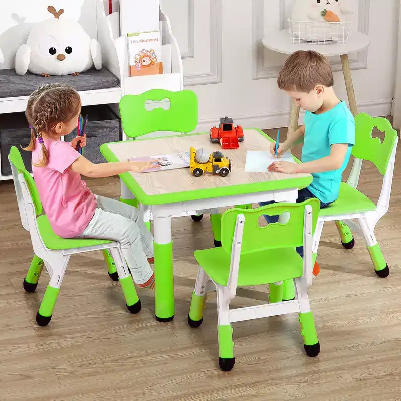 Table et 4 chaises pour enfants, bureau d'activités artistiques et manuelles réglable en hauteur pour les 2-10 ans, pieds antidérapants, charge maximale de 136 kg pour salles de classe, garderies, maison