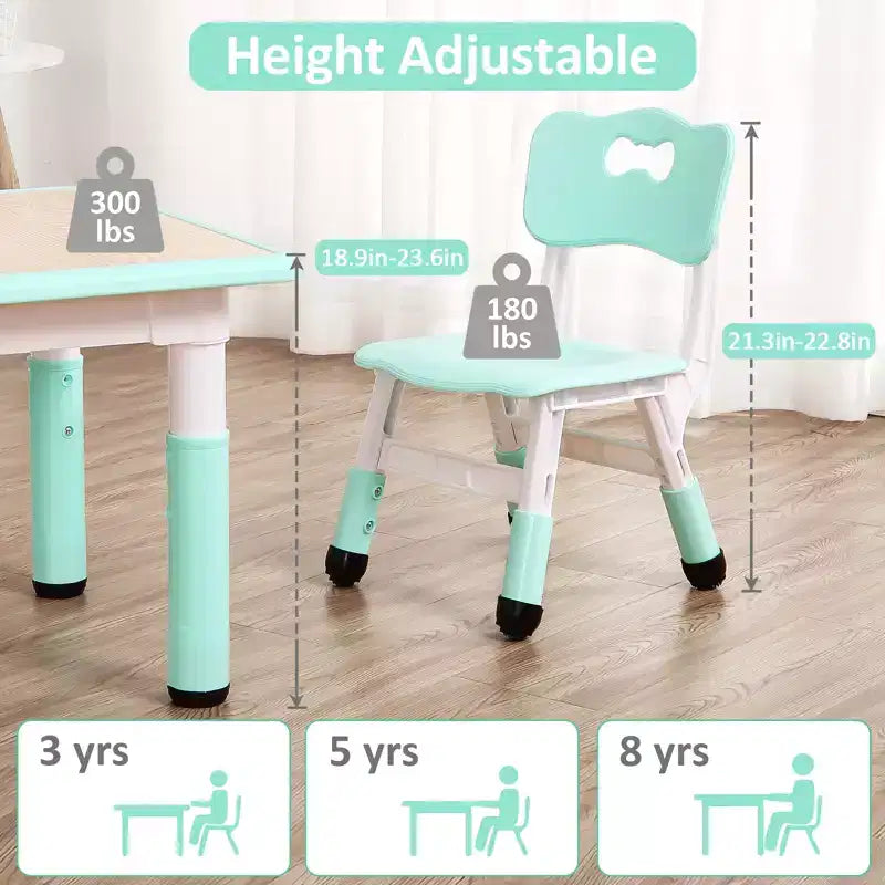Table et 4 chaises pour enfants, bureau d'activités artistiques et manuelles réglable en hauteur pour les 2-10 ans, pieds antidérapants, charge maximale de 136 kg pour salles de classe, garderies, maison