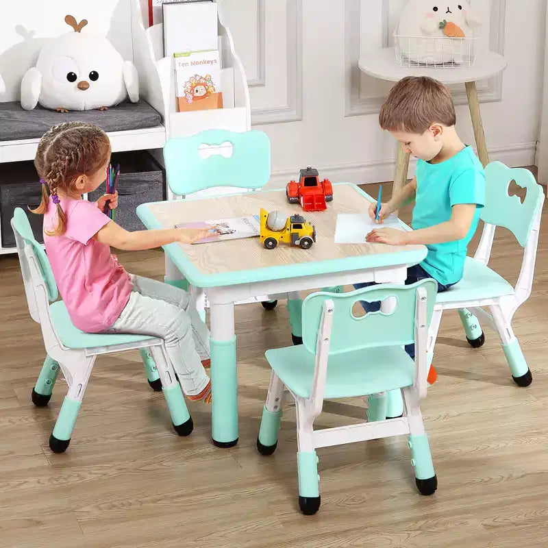 Table et 4 chaises pour enfants, bureau d'activités artistiques et manuelles réglable en hauteur pour les 2-10 ans, pieds antidérapants, charge maximale de 136 kg pour salles de classe, garderies, maison