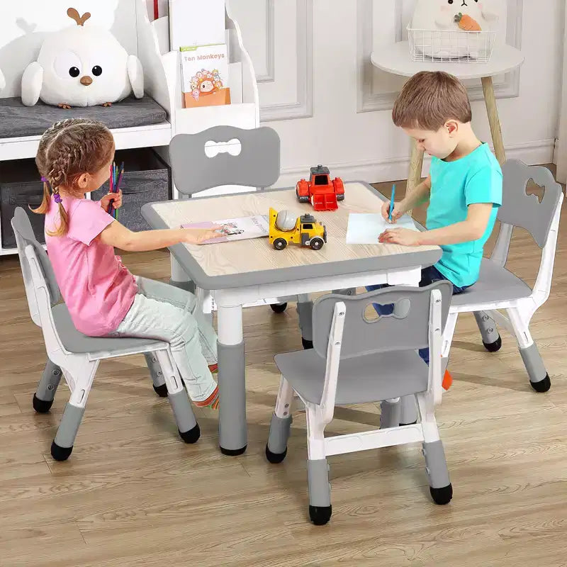 Table et 4 chaises pour enfants, bureau d'activités artistiques et manuelles réglable en hauteur pour les 2-10 ans, pieds antidérapants, charge maximale de 136 kg pour salles de classe, garderies, maison