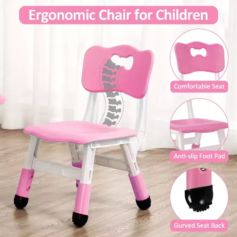 Table et 4 chaises pour enfants, bureau d'activités artistiques et manuelles réglable en hauteur pour les 2-10 ans, pieds antidérapants, charge maximale de 136 kg pour salles de classe, garderies, maison