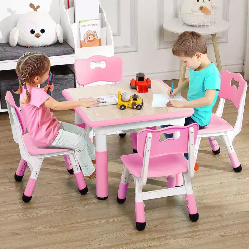 Table et 4 chaises pour enfants, bureau d'activités artistiques et manuelles réglable en hauteur pour les 2-10 ans, pieds antidérapants, charge maximale de 136 kg pour salles de classe, garderies, maison