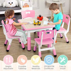 Table et 4 chaises pour enfants, bureau d'activités artistiques et manuelles réglable en hauteur pour les 2-10 ans, pieds antidérapants, charge maximale de 136 kg pour salles de classe, garderies, maison