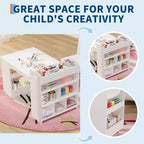 Table d'art pour enfants de 49 pouces, grande table d'activités pour enfants avec 2 chaises, bureau d'art multifonctionnel avec étagères de rangement pour chambre d'enfant, jardin d'enfants, blanc