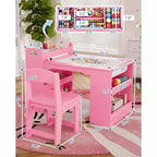 Table d'art pour enfants de 49 pouces, grande table d'activités pour enfants avec 2 chaises, bureau d'art multifonctionnel avec étagères de rangement pour chambre d'enfant, jardin d'enfants, blanc