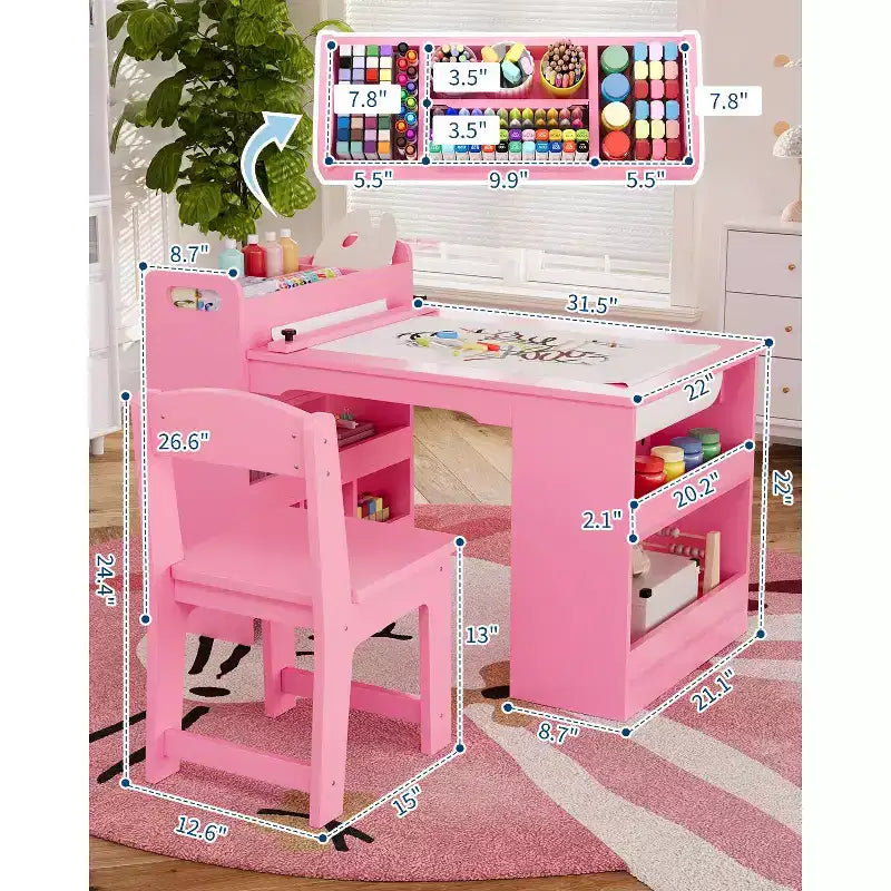 Table d'art pour enfants de 49 pouces, grande table d'activités pour enfants avec 2 chaises, bureau d'art multifonctionnel avec étagères de rangement pour chambre d'enfant, jardin d'enfants, blanc
