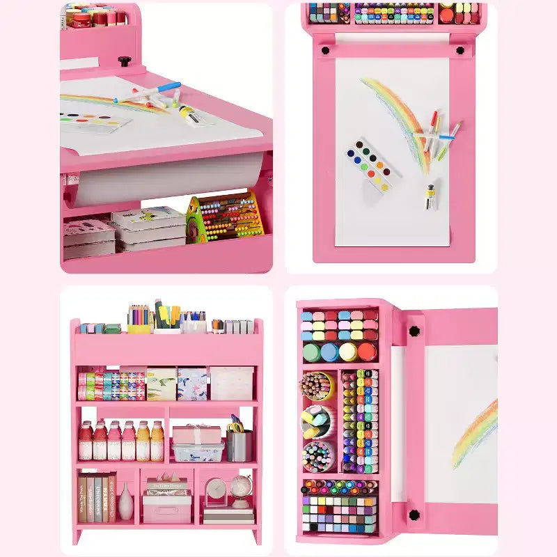 Table d'art pour enfants de 49 pouces, grande table d'activités pour enfants avec 2 chaises, bureau d'art multifonctionnel avec étagères de rangement pour chambre d'enfant, jardin d'enfants, blanc