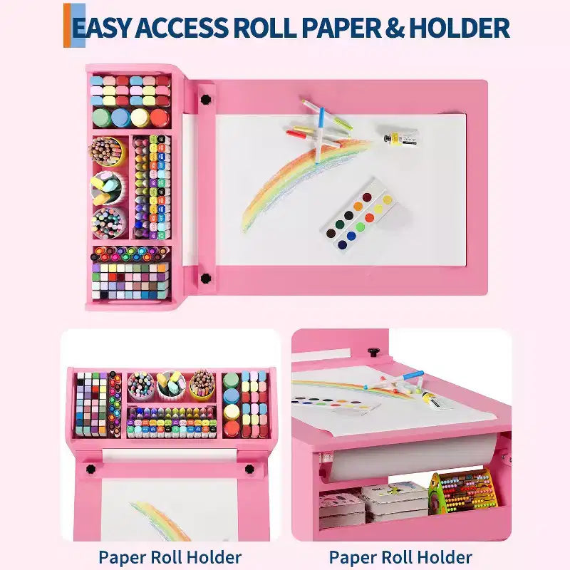 Table d'art pour enfants de 49 pouces, grande table d'activités pour enfants avec 2 chaises, bureau d'art multifonctionnel avec étagères de rangement pour chambre d'enfant, jardin d'enfants, blanc