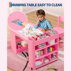 Table d'art pour enfants de 49 pouces, grande table d'activités pour enfants avec 2 chaises, bureau d'art multifonctionnel avec étagères de rangement pour chambre d'enfant, jardin d'enfants, blanc