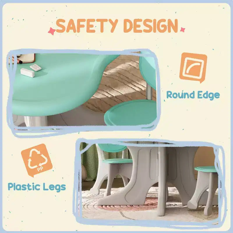 Ensemble table et 2 chaises pour enfants Whisen, table et chaises pour tout-petits avec bureau léger en PEHD - Bleu clair