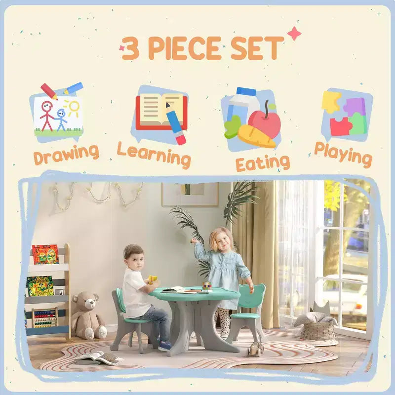Ensemble table et 2 chaises pour enfants Whisen, table et chaises pour tout-petits avec bureau léger en PEHD - Bleu clair