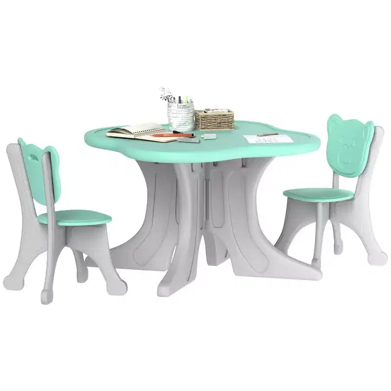 Ensemble table et 2 chaises pour enfants Whisen, table et chaises pour tout-petits avec bureau léger en PEHD - Bleu clair
