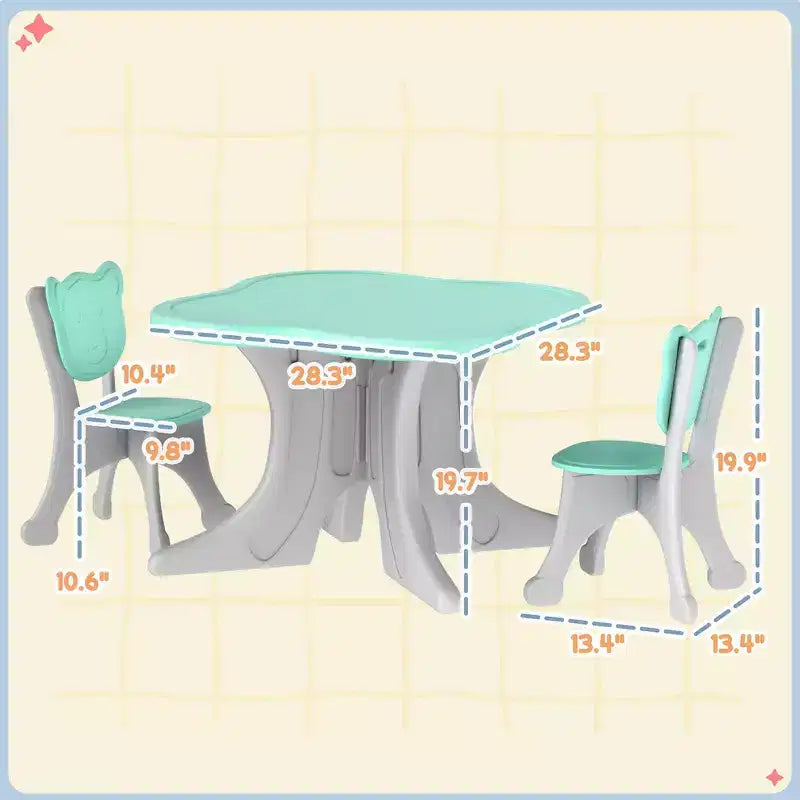 Ensemble table et 2 chaises pour enfants Whisen, table et chaises pour tout-petits avec bureau léger en PEHD - Bleu clair