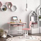 Whisen Kids Ergonomic Desk and Chair Set, Adjustable Height Study Table with Tilting Top, Drawer - Pink