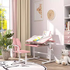 Ensemble bureau et chaise ergonomiques Whisen Kids, table d'étude à hauteur réglable avec plateau inclinable, tiroir - Rose