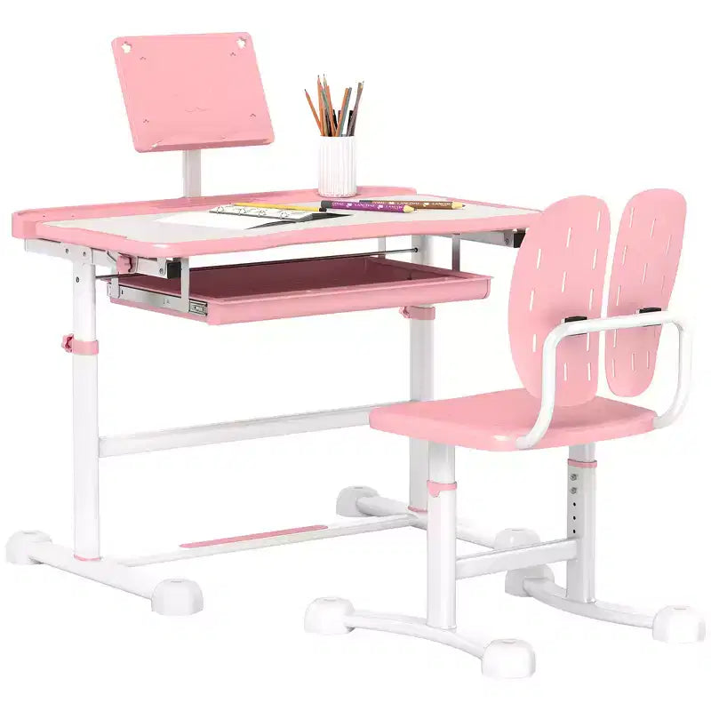 Ensemble bureau et chaise ergonomiques Whisen Kids, table d'étude à hauteur réglable avec plateau inclinable, tiroir - Rose