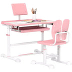 Ensemble bureau et chaise ergonomiques Whisen Kids, table d'étude à hauteur réglable avec plateau inclinable, tiroir - Rose