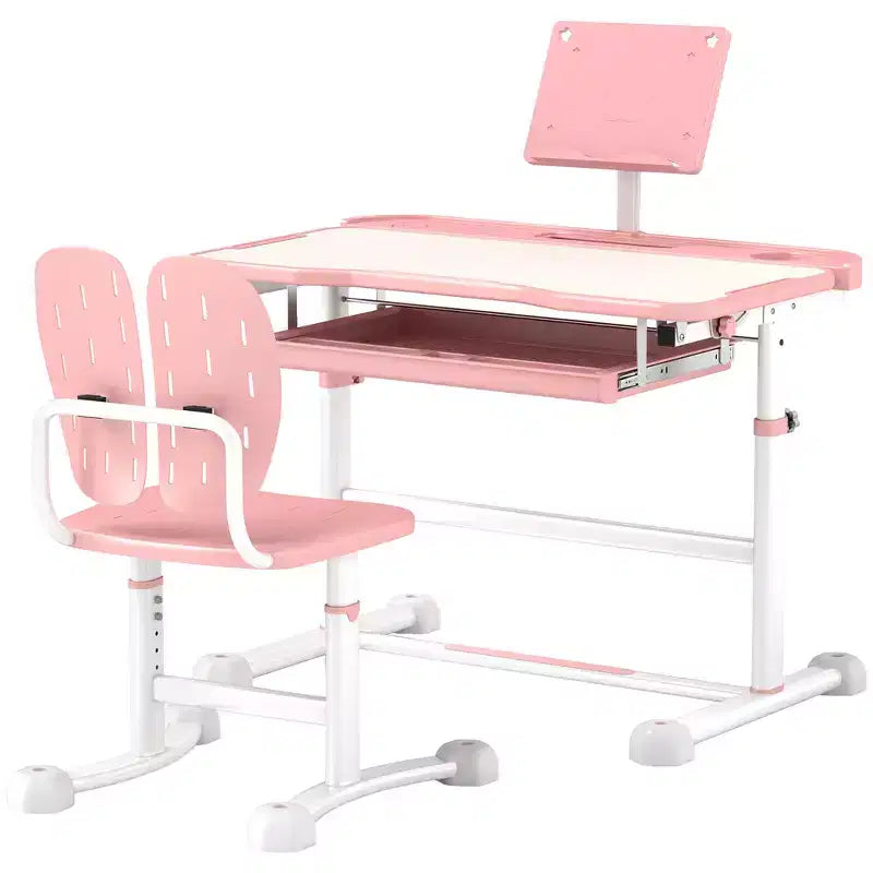 Ensemble bureau et chaise ergonomiques Whisen Kids, table d'étude à hauteur réglable avec plateau inclinable, tiroir - Rose