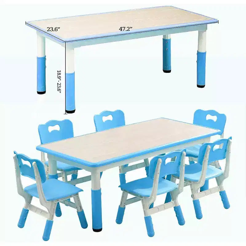 Ensemble table et chaises pour enfants, bureau réglable en hauteur avec 6 sièges pour les 2-10 ans, table d'activités artistiques et manuelles, plateau à graffitis, pieds antidérapants, capacité de 136 kg max.