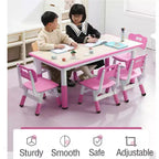 Ensemble table et chaises pour enfants, bureau réglable en hauteur avec 6 sièges pour les 2-10 ans, table d'activités artistiques et manuelles, plateau à graffitis, pieds antidérapants, capacité de 136 kg max.