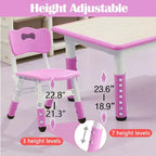Ensemble table et chaises pour enfants, bureau réglable en hauteur avec 6 sièges pour les 2-10 ans, table d'activités artistiques et manuelles, plateau à graffitis, pieds antidérapants, capacité de 136 kg max.