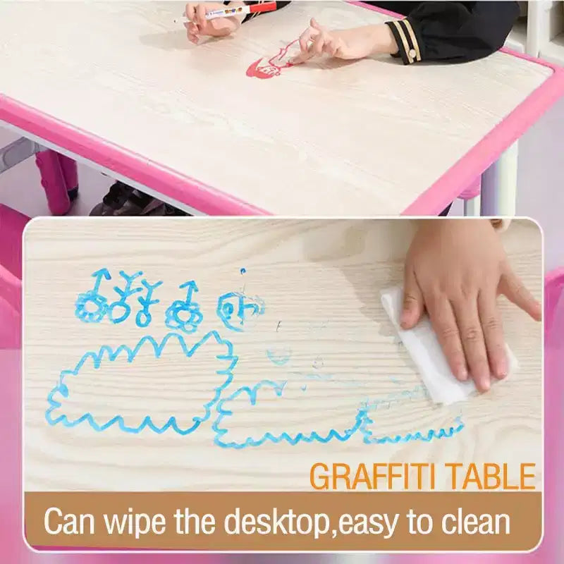 Ensemble table et chaises pour enfants, bureau réglable en hauteur avec 6 sièges pour les 2-10 ans, table d'activités artistiques et manuelles, plateau à graffitis, pieds antidérapants, capacité de 136 kg max.