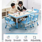 Ensemble table et chaises pour enfants, bureau réglable en hauteur avec 6 sièges pour les 2-10 ans, table d'activités artistiques et manuelles, plateau à graffitis, pieds antidérapants, capacité de 136 kg max.
