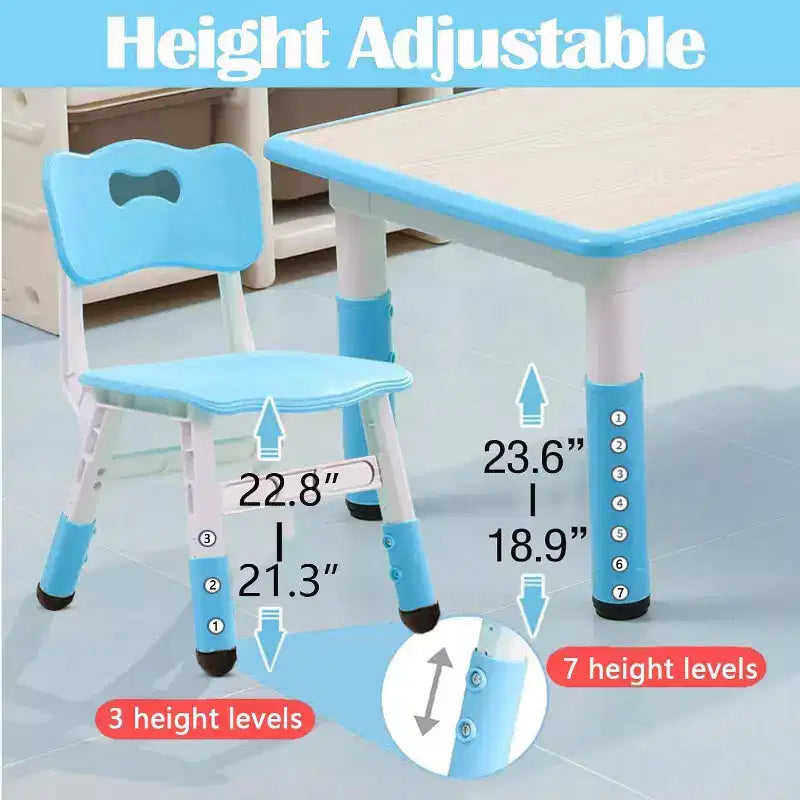 Ensemble table et chaises pour enfants, bureau réglable en hauteur avec 6 sièges pour les 2-10 ans, table d'activités artistiques et manuelles, plateau à graffitis, pieds antidérapants, capacité de 136 kg max.