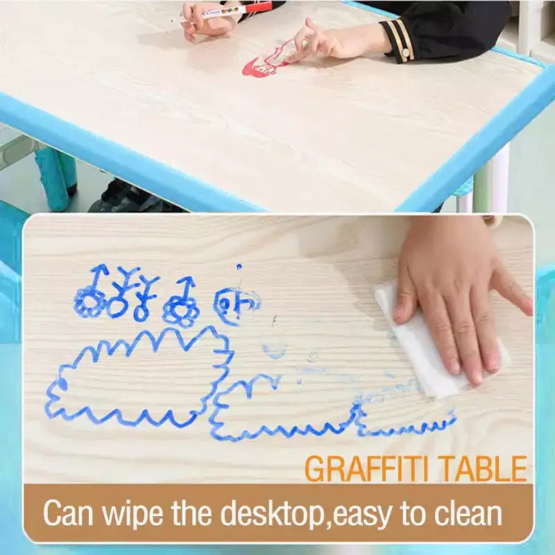 Ensemble table et chaises pour enfants, bureau réglable en hauteur avec 6 sièges pour les 2-10 ans, table d'activités artistiques et manuelles, plateau à graffitis, pieds antidérapants, capacité de 136 kg max.