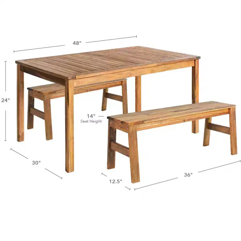 Table d'extérieur et banc de 91 cm Guidecraft Acadia pour enfants : bureau d'activités en bois d'acacia avec 2 bancs pour salle de classe extérieure, jardin, patio et arrière-cour