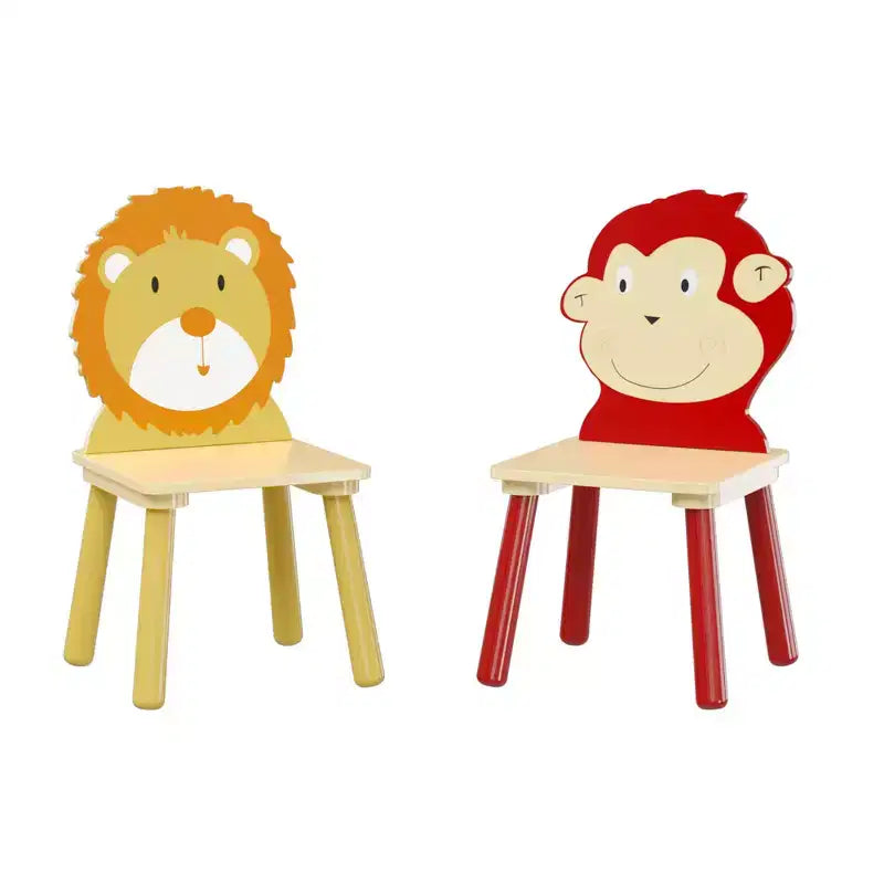 Ensemble Table et Chaises Enfant 5 Pièces Whisen, Table Enfant en Bois avec 4 Chaises Motif Animaux de Dessin Animé