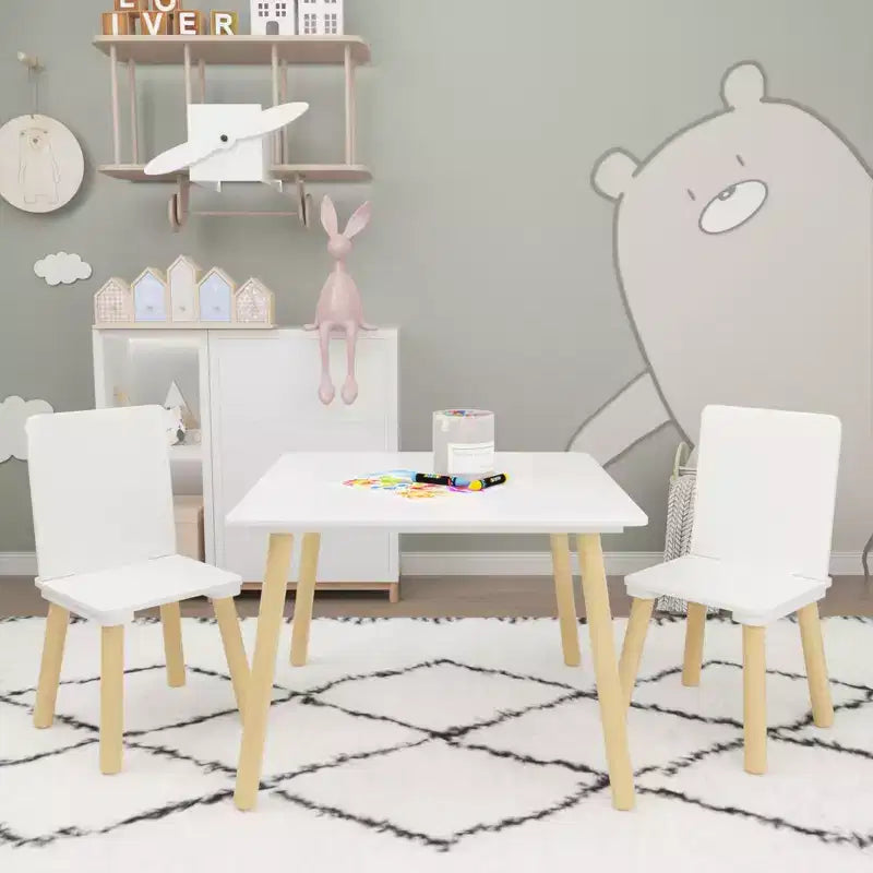 Ensemble Table et Chaises Enfant 5 Pièces Whisen, Table Enfant en Bois avec 4 Chaises Motif Animaux de Dessin Animé