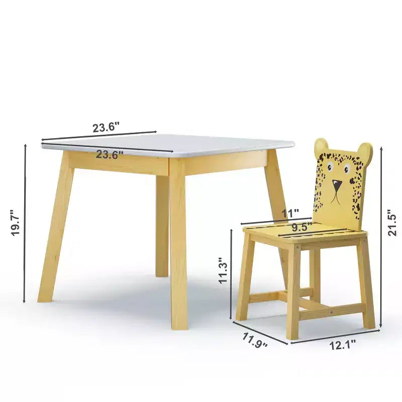 Ensemble Table et Chaises Enfant 5 Pièces Whisen, Table Enfant en Bois avec 4 Chaises Motif Animaux de Dessin Animé