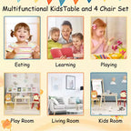 Ensemble Table et Chaises Enfant 5 Pièces Whisen, Table Enfant en Bois avec 4 Chaises Motif Animaux de Dessin Animé